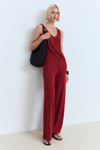 Top en maille col V - Rouge