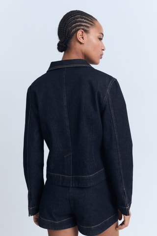 Veste jean cintrée à poches - Bleu
