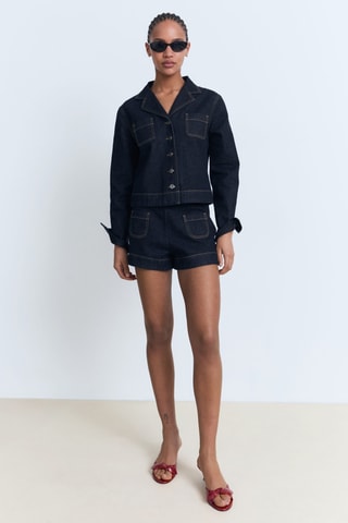 Veste jean cintrée à poches - Bleu