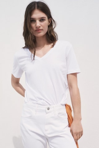 T-shirt coton col en V - Blanc