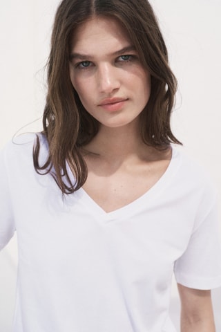 T-shirt coton col en V - Blanc
