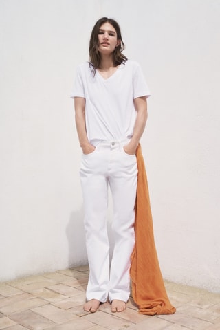 T-shirt coton col en V - Blanc