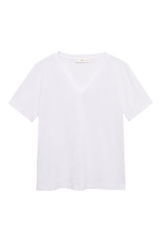 T-shirt coton col en V - Blanc