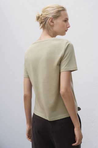 T-shirt coton col en V - Kaki