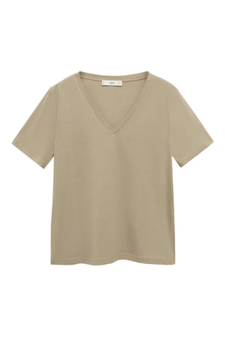 T-shirt coton col en V - Kaki