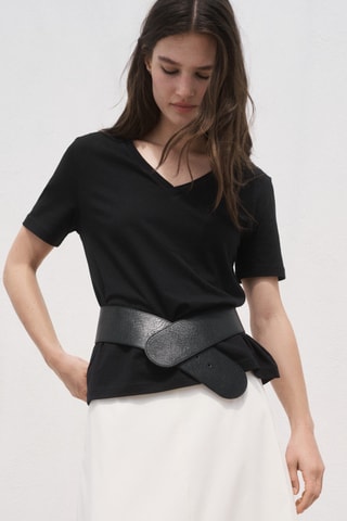 T-shirt coton col en V - Noir