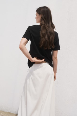 T-shirt coton col en V - Noir