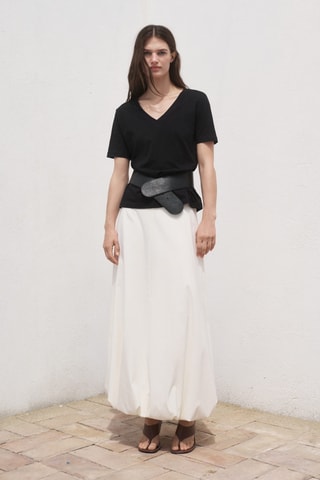 T-shirt coton col en V - Noir