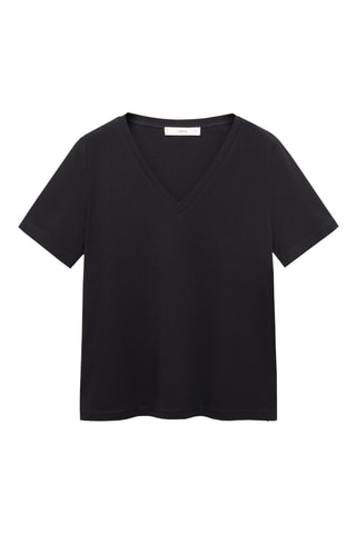T-shirt coton col en V - Noir