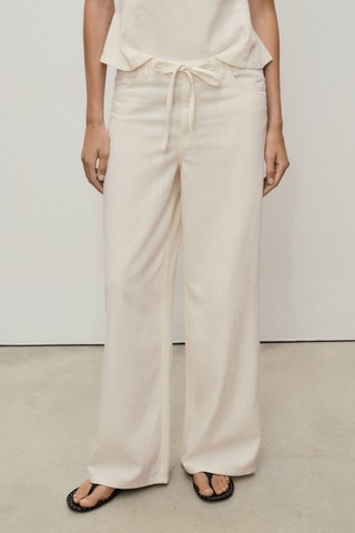 Pantalón denim wide leg cinturón - Ecru