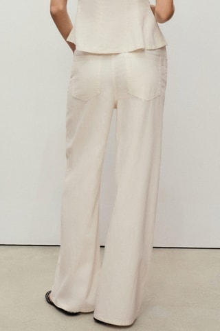 Pantalón denim wide leg cinturón - Ecru