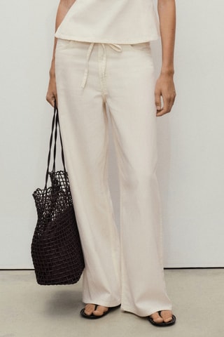 Pantalón denim wide leg cinturón - Ecru