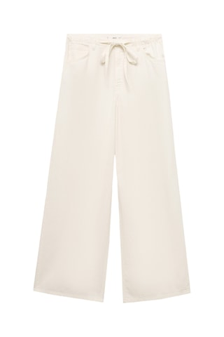 Pantalón denim wide leg cinturón - Ecru