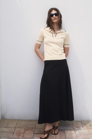 Pull col polo avec liserés contrastants - Ecru