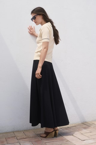 Pull col polo avec liserés contrastants - Ecru