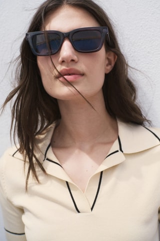 Pull col polo avec liserés contrastants - Ecru