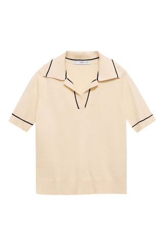 Pull col polo avec liserés contrastants - Ecru