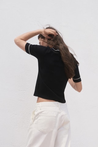 Pull col polo avec liserés contrastants - Noir