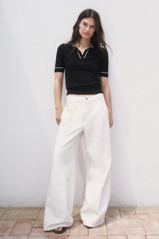 Pull col polo avec liserés contrastants - Noir