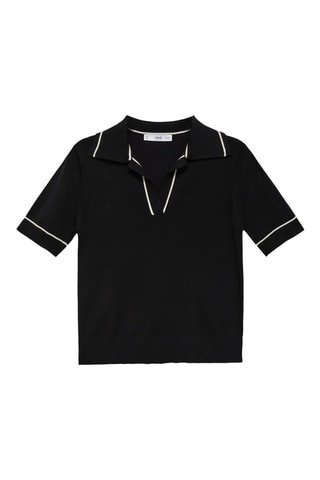 Pull col polo avec liserés contrastants - Noir