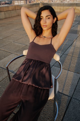 Top tissu assorti dos croisé - Marron