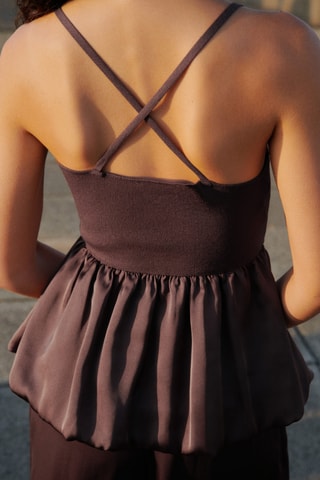 Top tissu assorti dos croisé - Marron