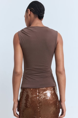 Top froncé détail bijou - Marron clair