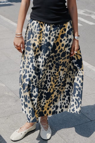 Jupe midi léopard - Noir