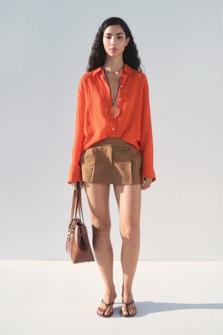 Chemise oversize effet froissé - Orange