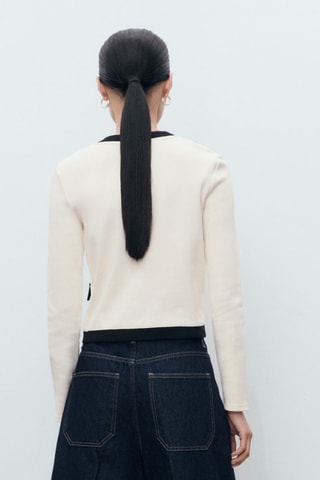 Cardigan coton éléments contrastants - Ecru