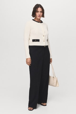 Cardigan coton éléments contrastants - Ecru