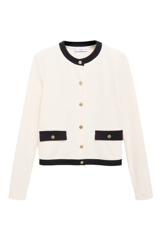 Cardigan coton éléments contrastants - Ecru