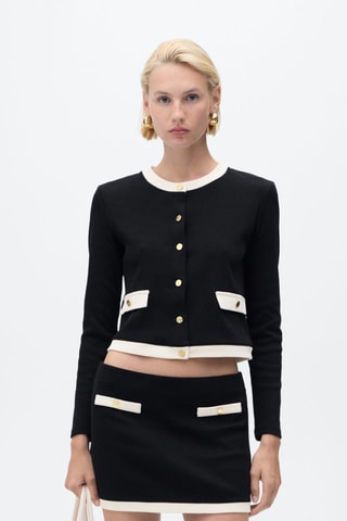 Cardigan coton éléments contrastants - Noir