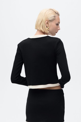 Cardigan coton éléments contrastants - Noir