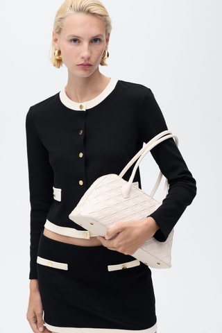 Cardigan coton éléments contrastants - Noir