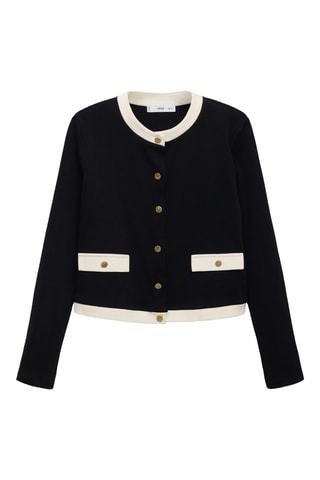 Cardigan coton éléments contrastants - Noir