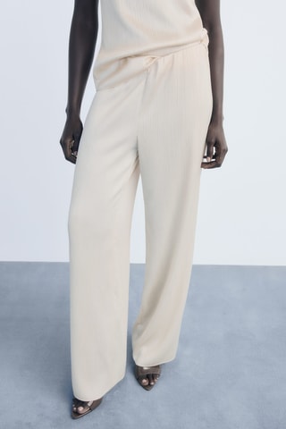 Pantalon plissé taille élastique - Ecru