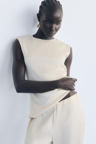 Pantalon plissé taille élastique - Ecru