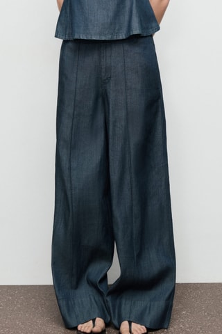 Pantalon denim large coutures - Bleu