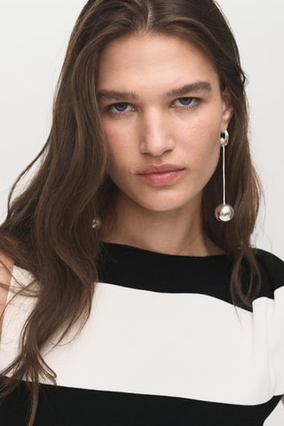 Robe maille bretelles asymétriques - Ecru