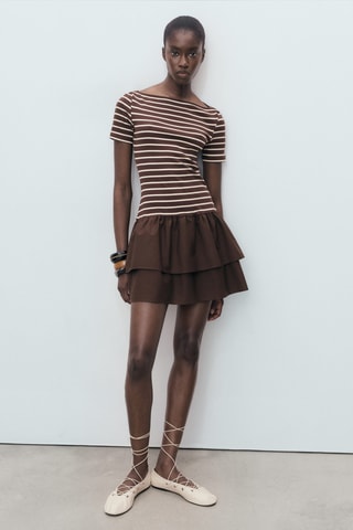 Robe à rayures bimatière - Marron