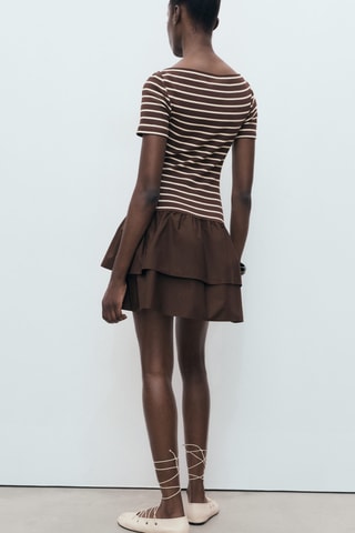 Robe à rayures bimatière - Marron