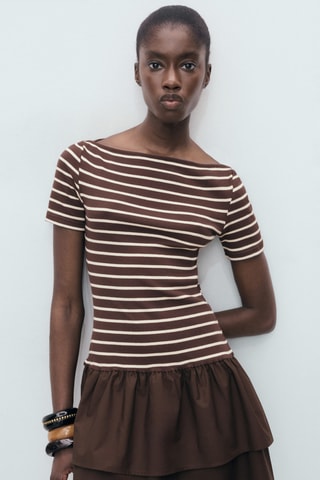 Robe à rayures bimatière - Marron