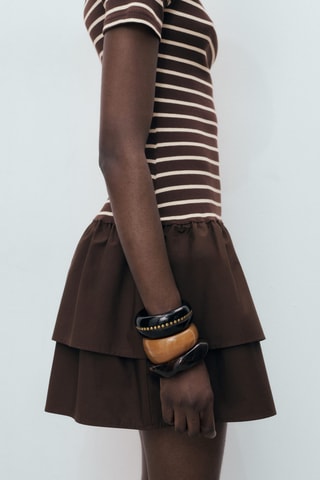 Robe à rayures bimatière - Marron