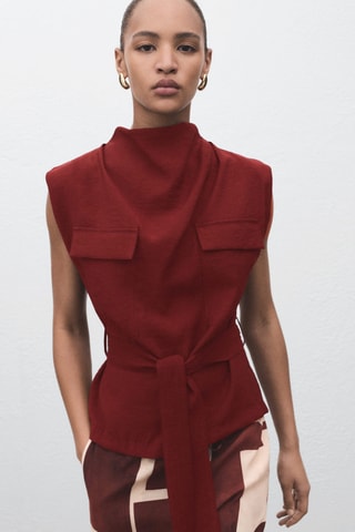 Chemisier col drapé ceinture - Rouge