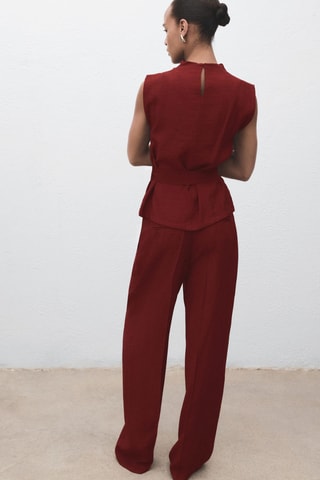 Chemisier col drapé ceinture - Rouge