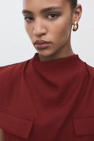 Chemisier col drapé ceinture - Rouge