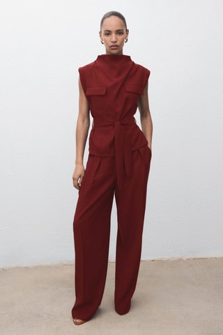 Chemisier col drapé ceinture - Rouge