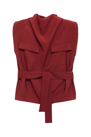 Chemisier col drapé ceinture - Rouge