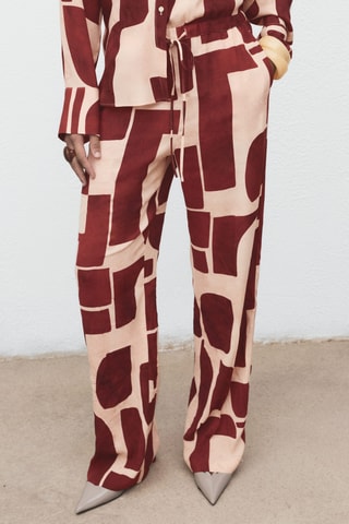 Pantalon fluide imprimé géométrique - Ecru